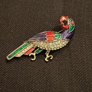 Vintage Colorful Parrot Enameled Brooch with Rhinestones